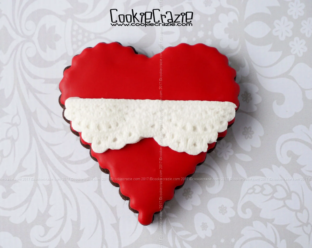 Heart with Lace Decorated Sugar Cookie YouTube video HERE