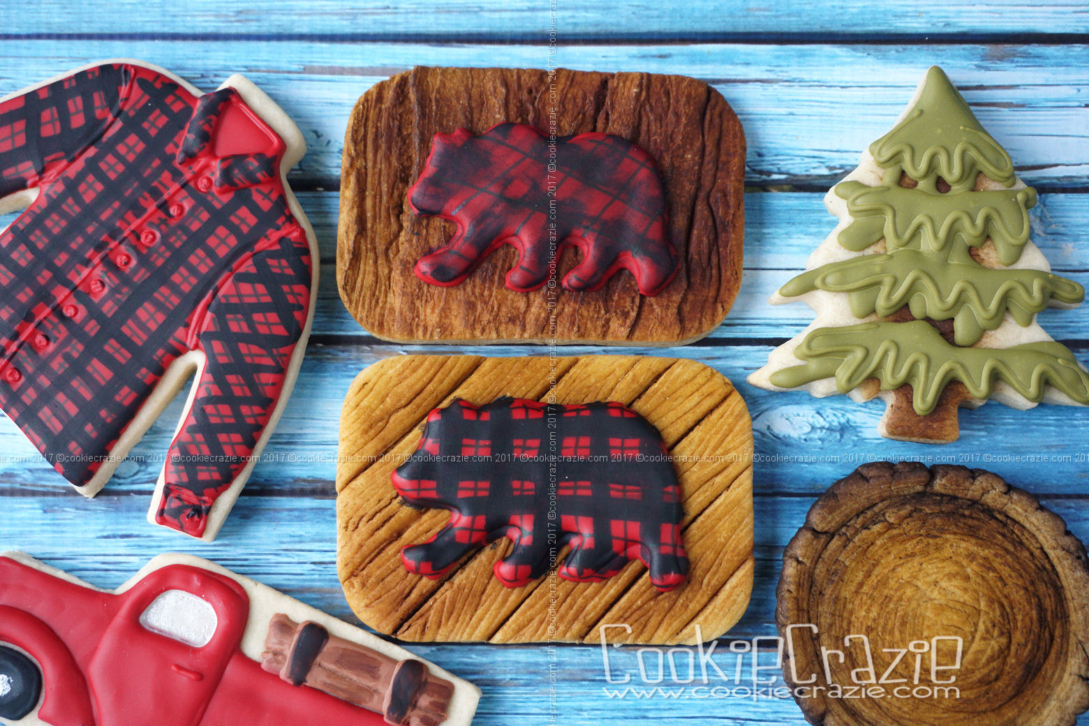 Plaid Bear on Wood Background Decorated Cookie YouTube video found HERE
