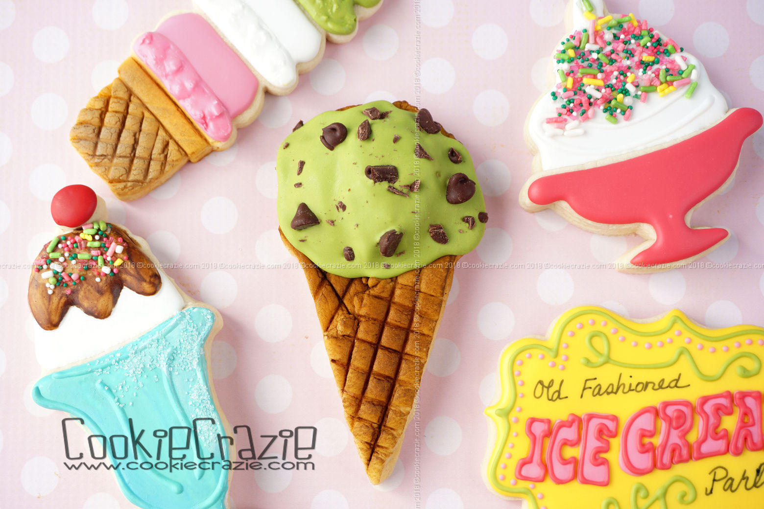  Mint Chip Waffle Ice Cream Cone Decorated Sugar Cookie YouTube video  HERE  