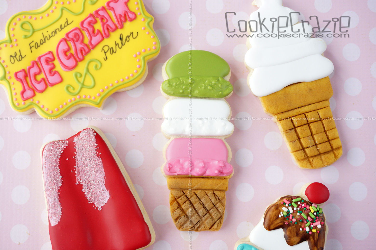  Triple Scoop Ice Cream Cone Decorated Sugar Cookie YouTube video  HERE  