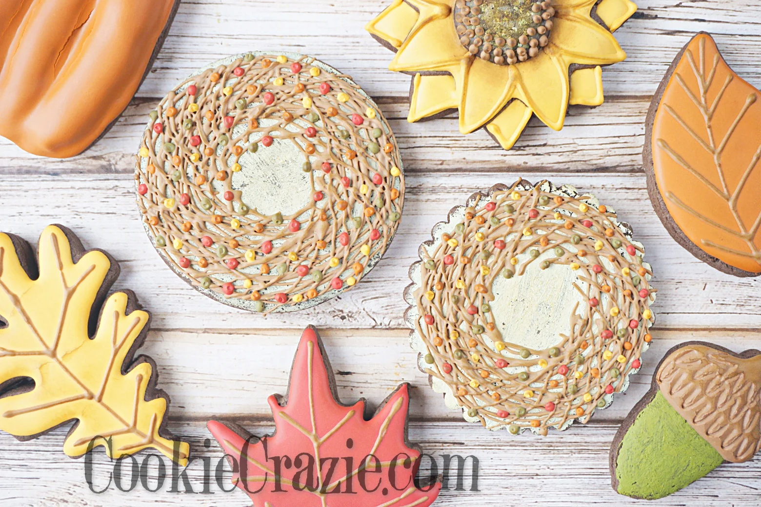 Fall Wreath Decorated Sugar Cookie YouTube video HERE
