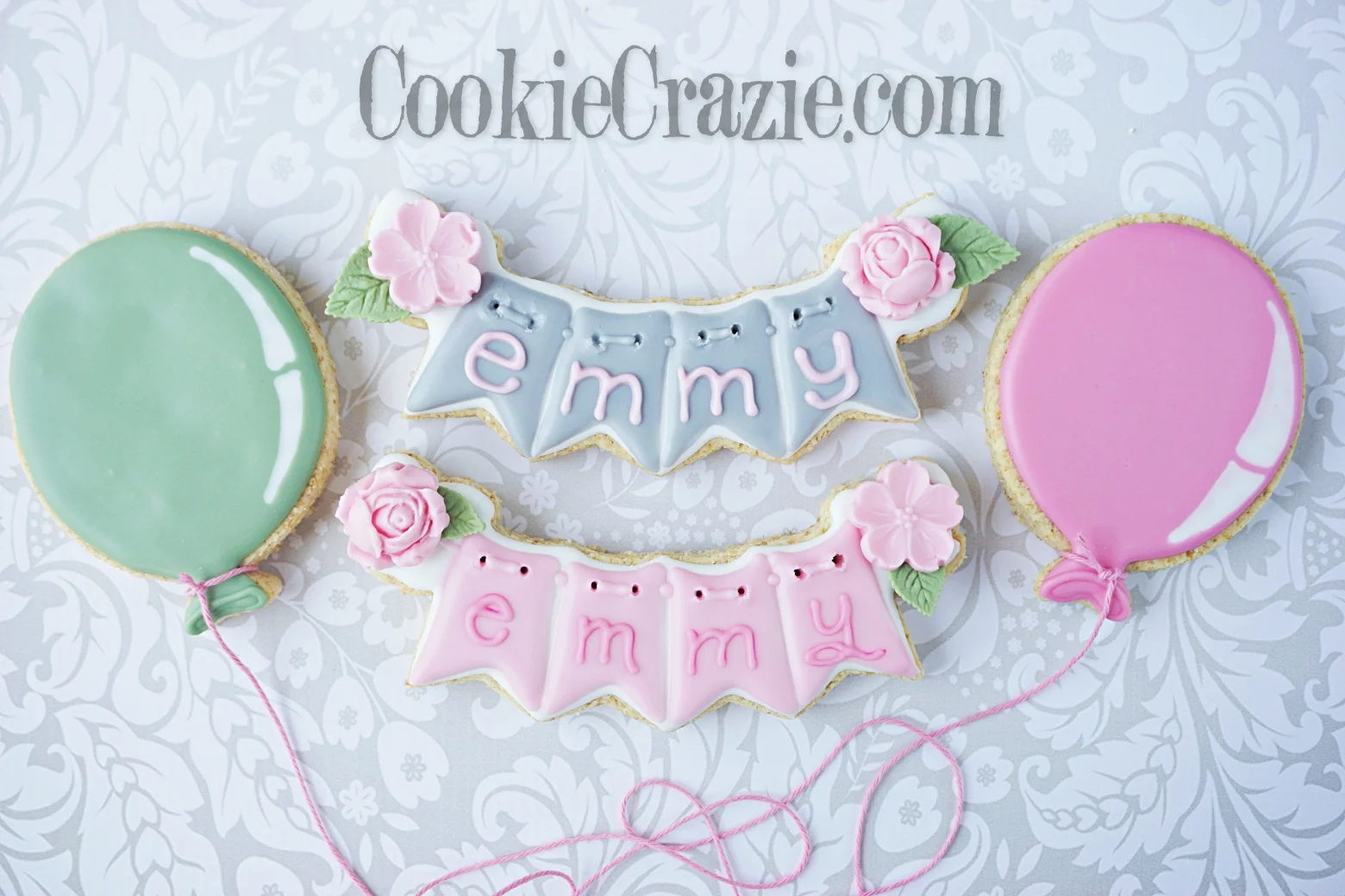 Bunting with Flowers Decorated Sugar Cookie
