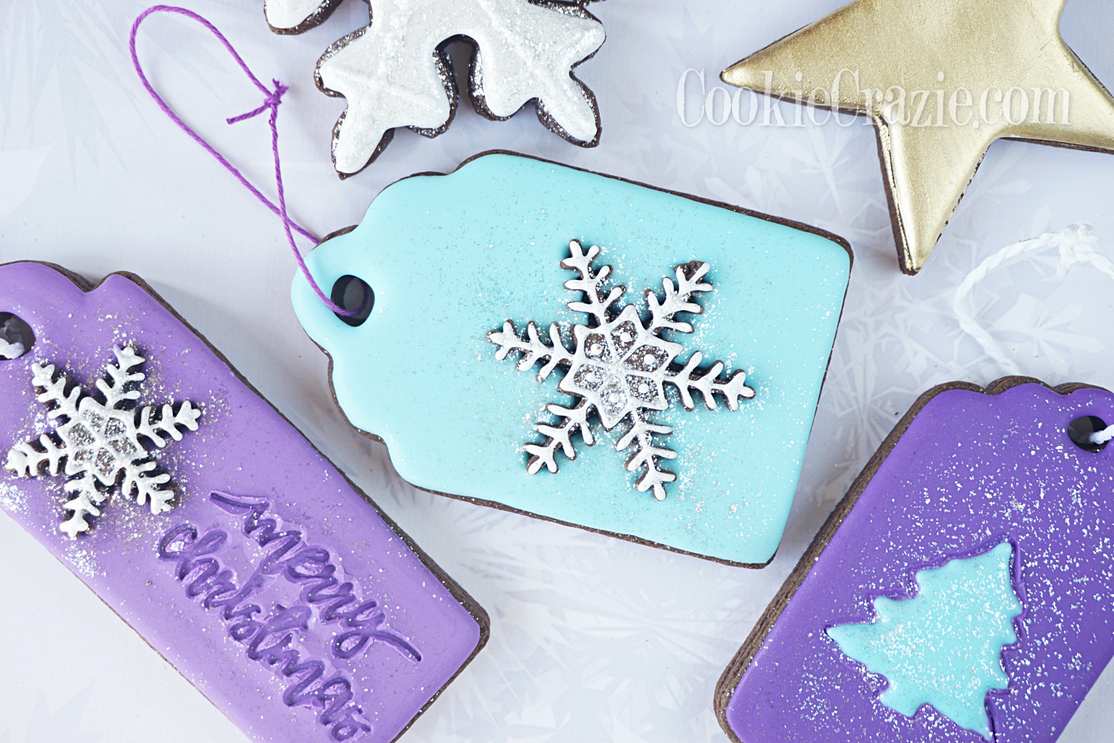  Snowflake Gift Tag Decorated Sugar Cookie YouTube video  HERE  