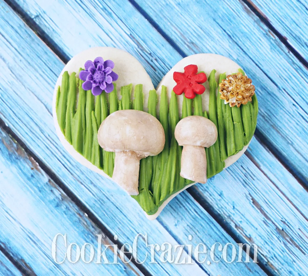 Grassy Field Heart Decorated Sugar Cookie