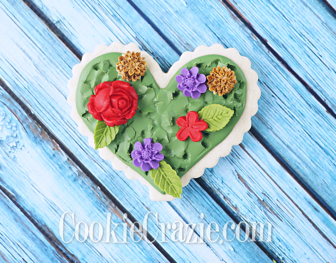  Grassy Flower Field Heart Decorated Sugar Cookie YouTube video  HERE  