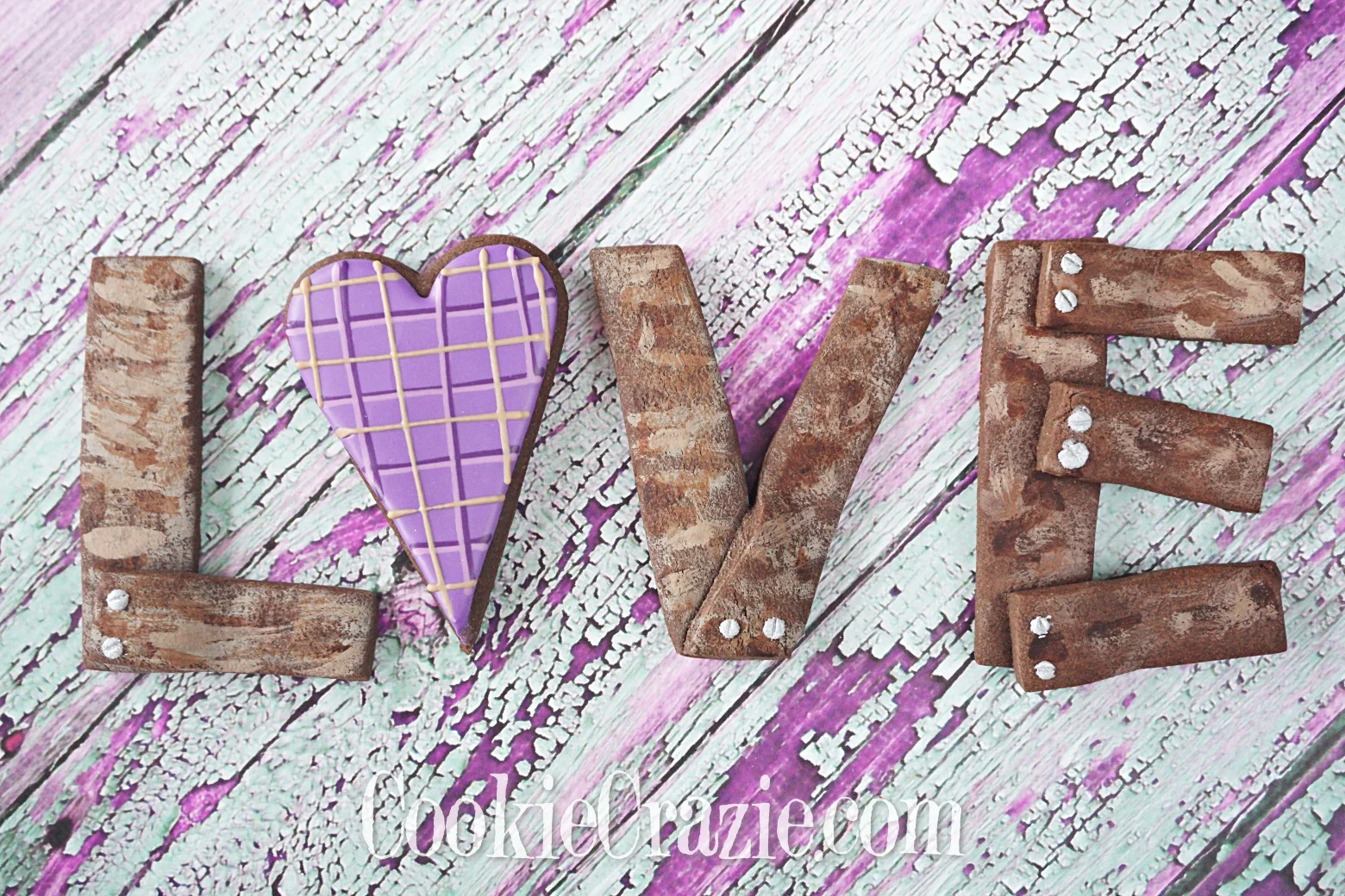 Wooden Valentine LOVE Decorated Sugar Cookies YouTube video HERE