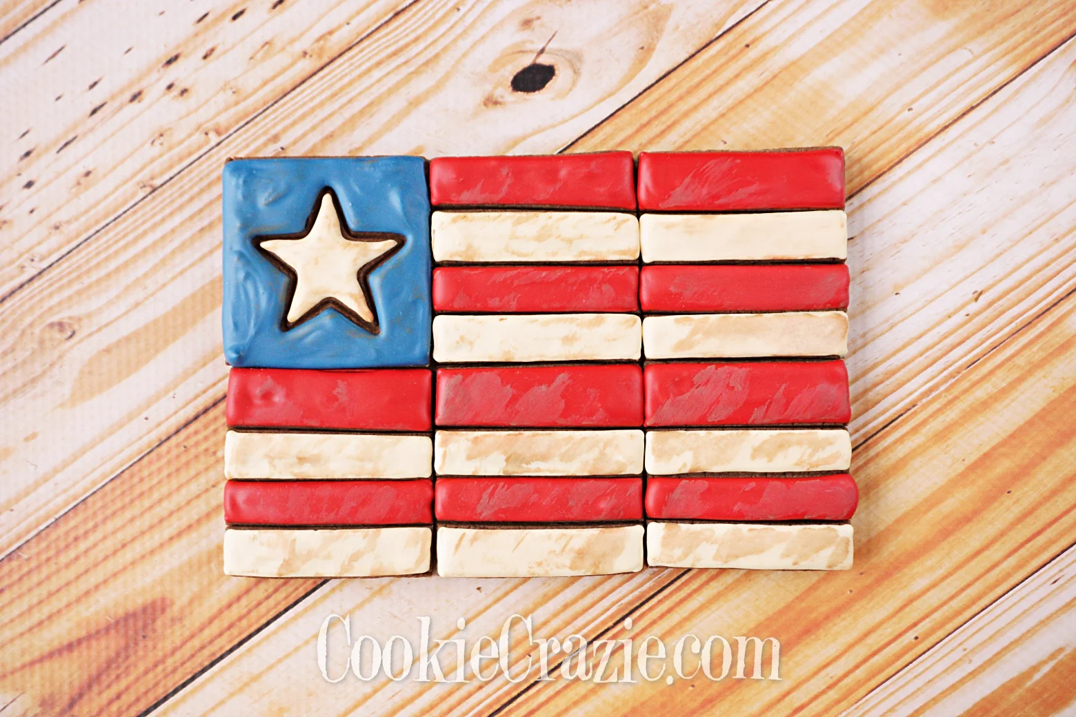USA Flag Patchwork Decorated Sugar Cookies