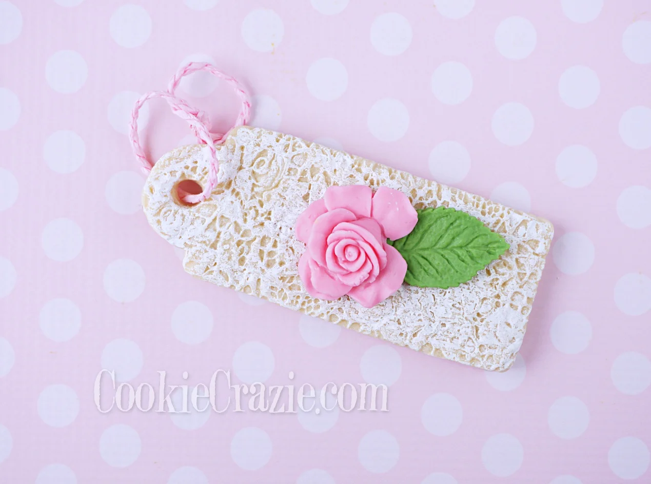 Lacy Floral Gift Tag Decorated Sugar Cookie