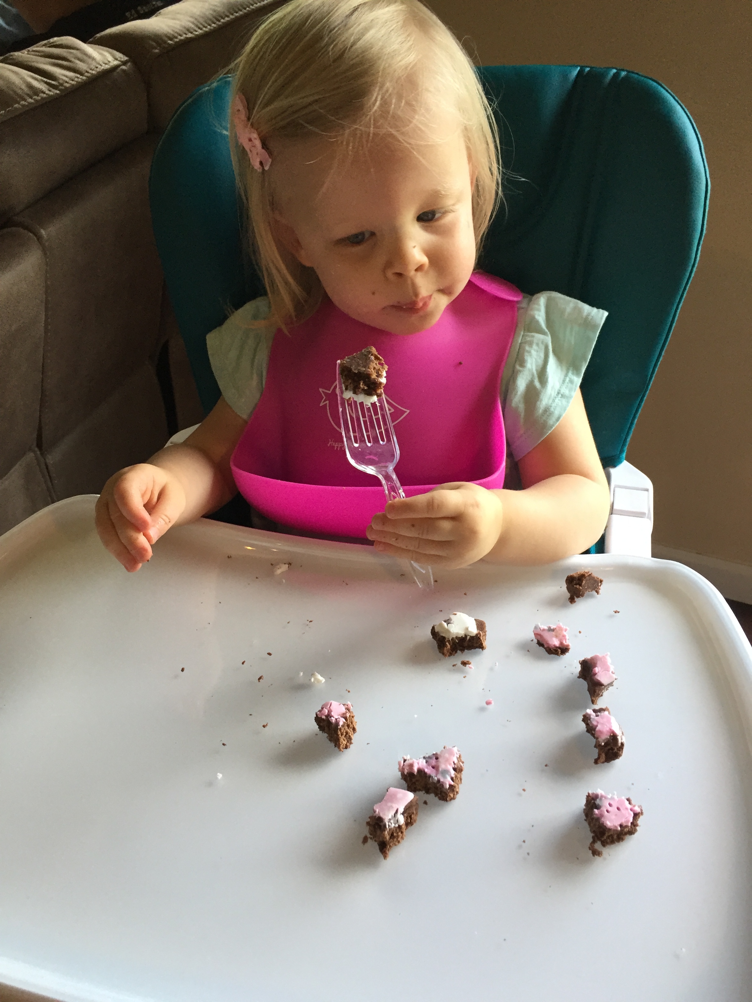  And finally…..Emmy wanted to use a fork. So Momma broke it up into pieces for her. :) 