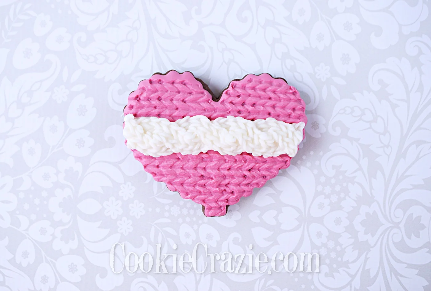 Cable Knit Heart Decorated Sugar Cookie