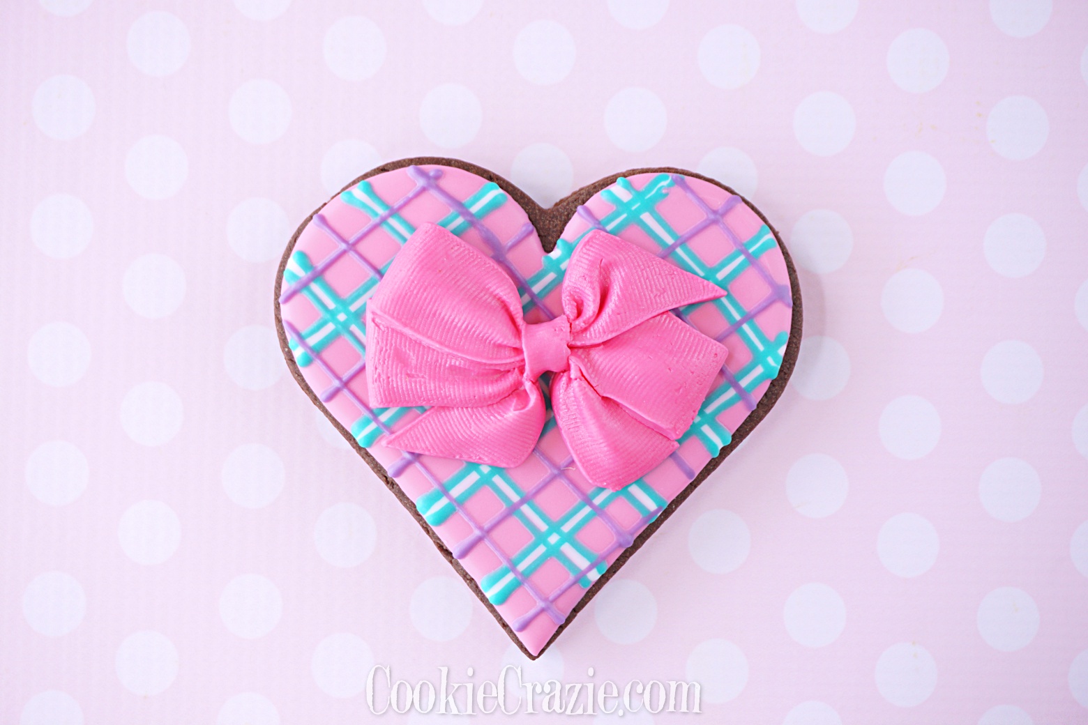  Plaid Valentines Heart with Ribbon Decorated Sugar Cookie YouTube video  HERE  