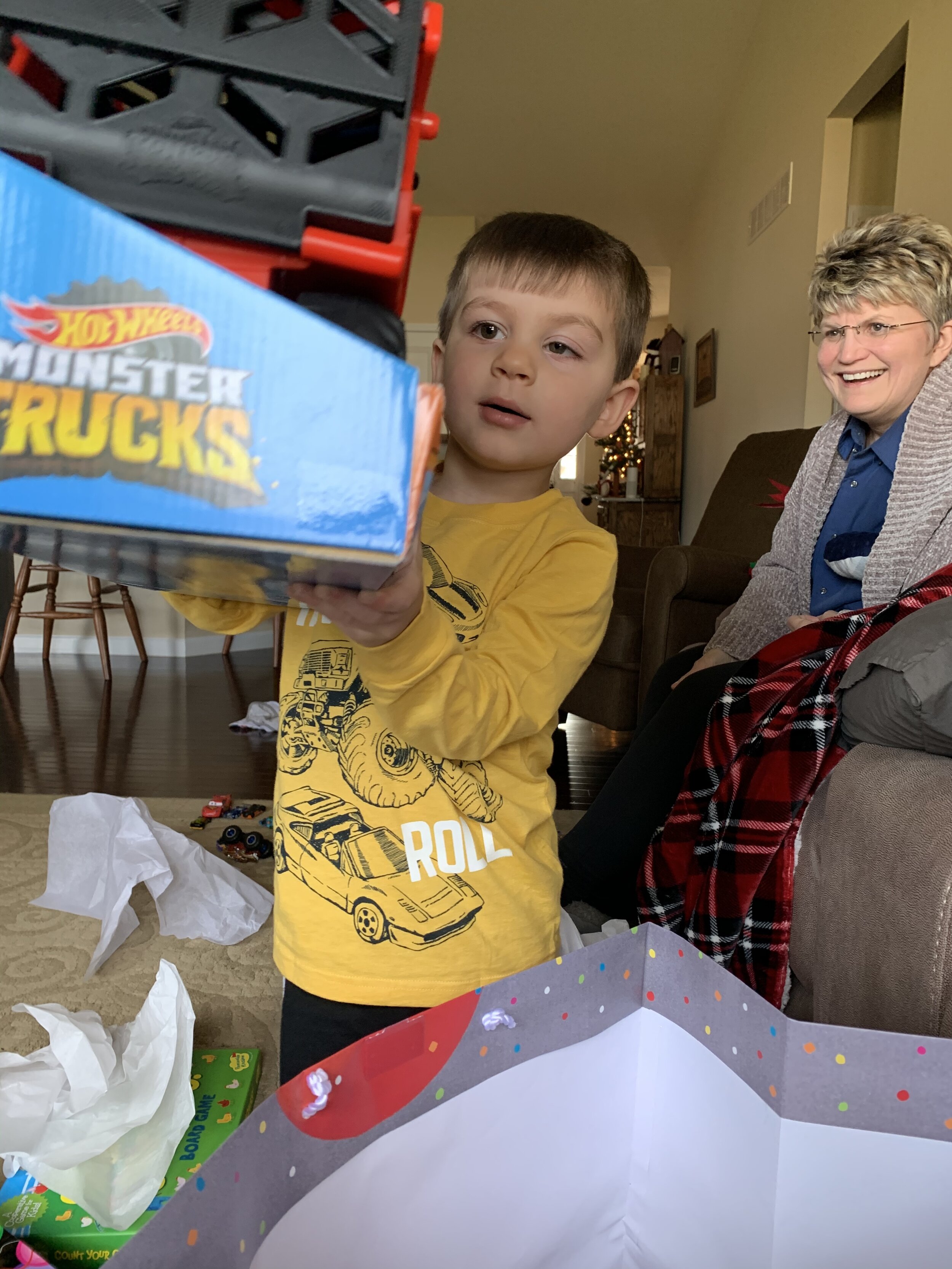  Finn was pretty excited about his new monster truck hauler. And I was thrilled to see him on his birthday. :) 