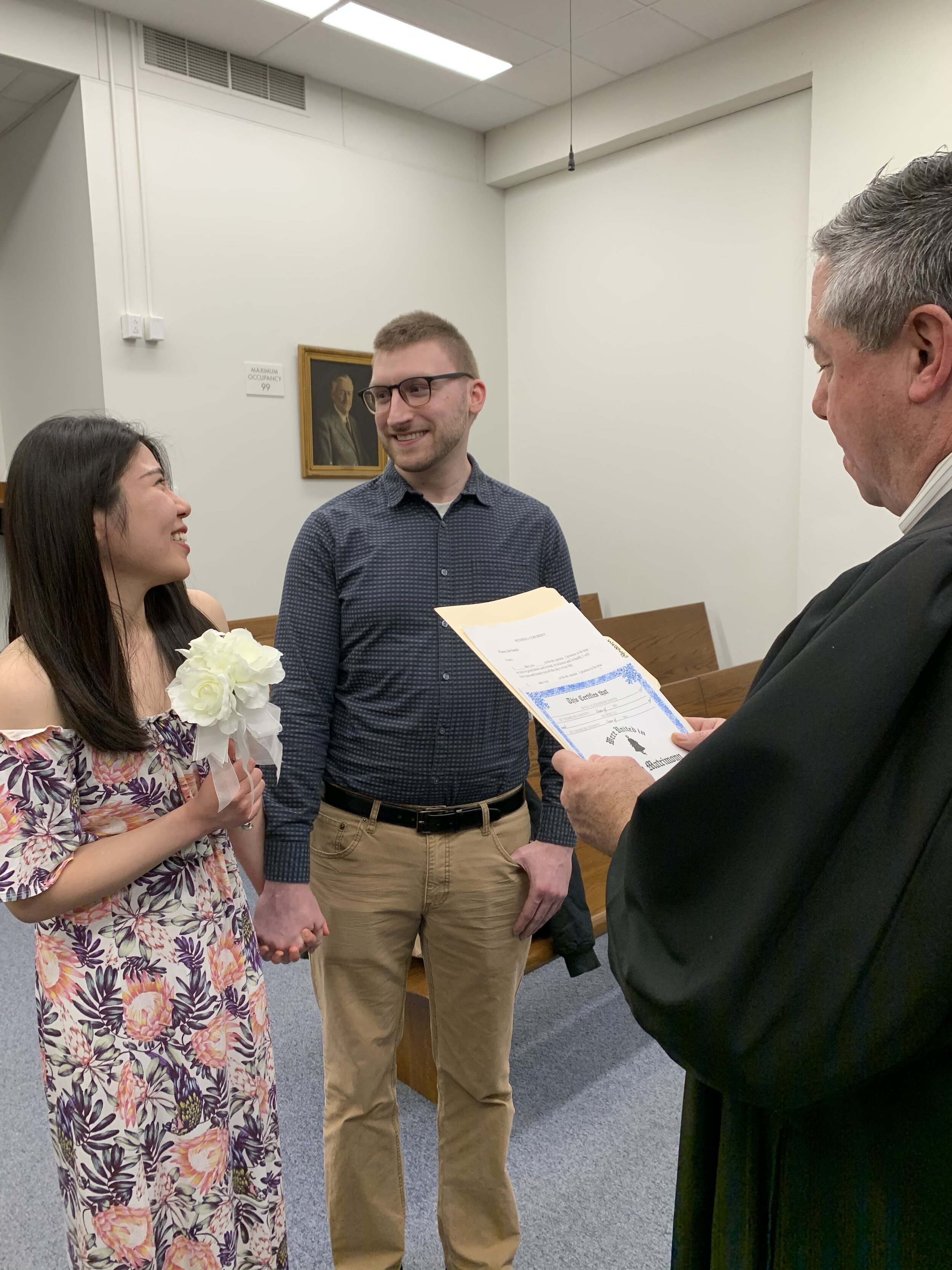  A courthouse ceremony since they needed to move to California for a secured job. It was short and sweet…..and the goal was achieved. They are now married. :) 