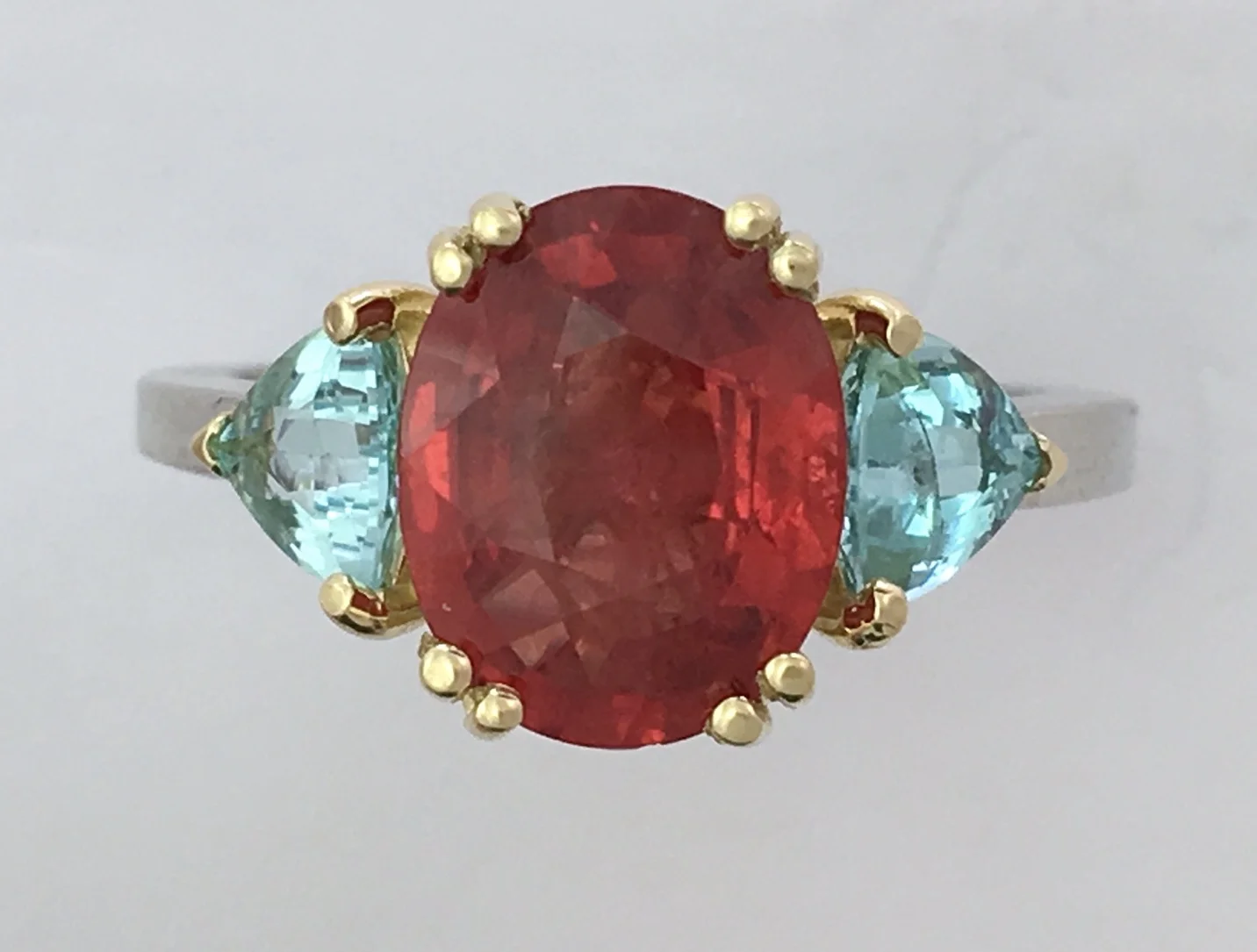 Orange Sapphire & Paraiba Tourmaline Ring