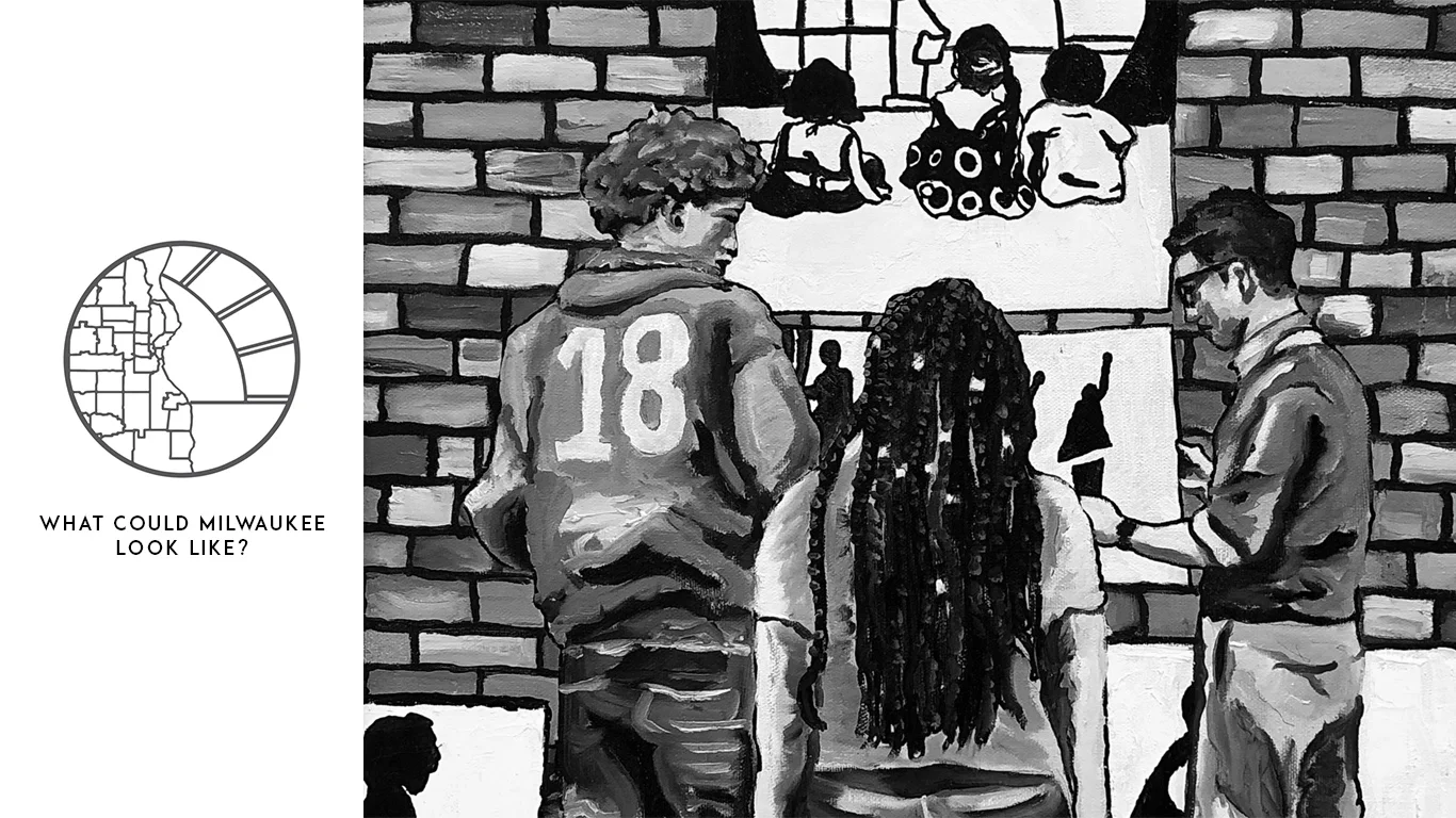 What We Seek We seek an ongoing creative vision of what the city of Milwaukee could look like. Our paintings are meditations on those who provide answers to our questions. The painting process is the glue that holds our projects together. As we move in and out of working with individuals and groups, many paintings are made. We paint those who show an interest, those who inspire us, and those who we consider partners. We seek to fill walls with pictures of people who have ideas about what Milwaukee looks like, and in the process their vision spills out. We collect these visions and they become the seeds for the next interaction.