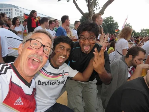 Rick, Ram, and Shahfir celebrating Deutschland's World Cup victory.
