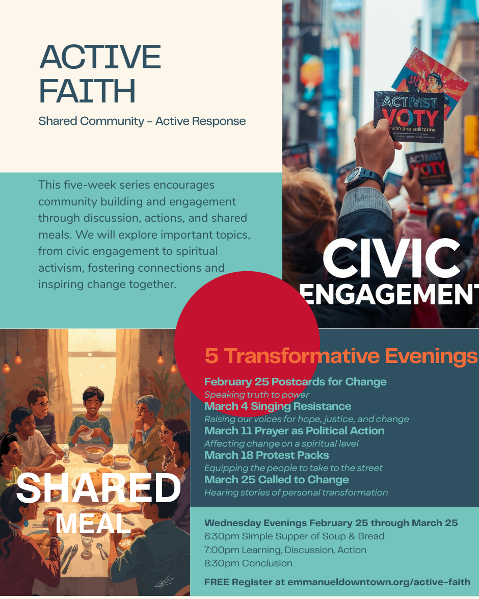 A graphic representation of the series "Active Faith." All the details are below the image.