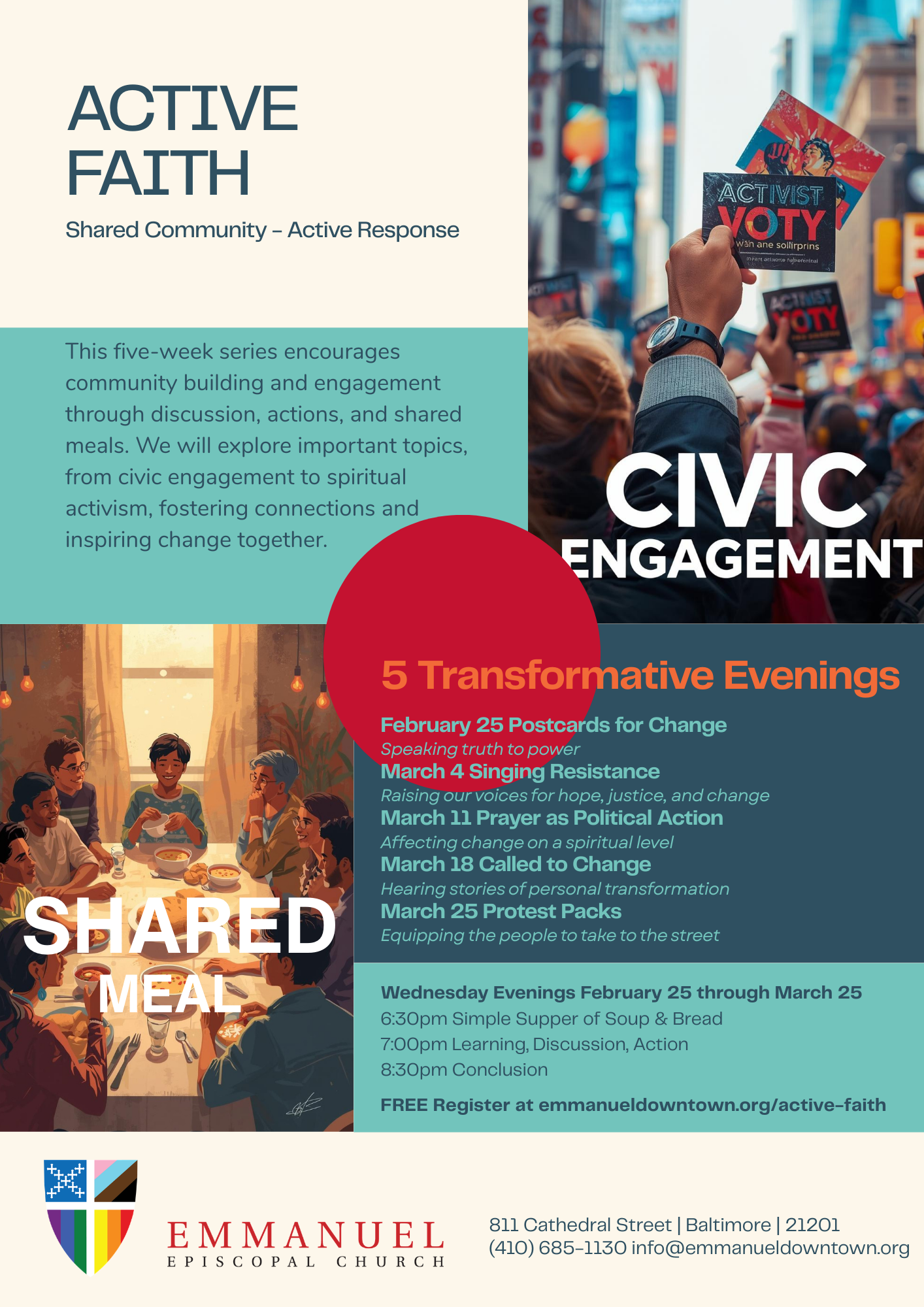 A flyer for the 2026 Lenten Series Active Faith. All the details are included in the text below the photo