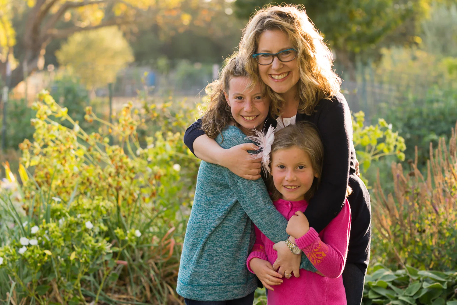 mom and two daughters in the gardens-San Ramon Family photographer
