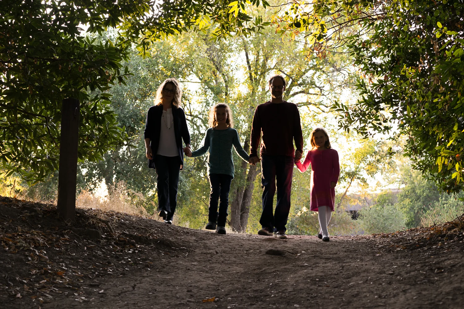 family of four walking in the park-San Ramon lifestyle photography