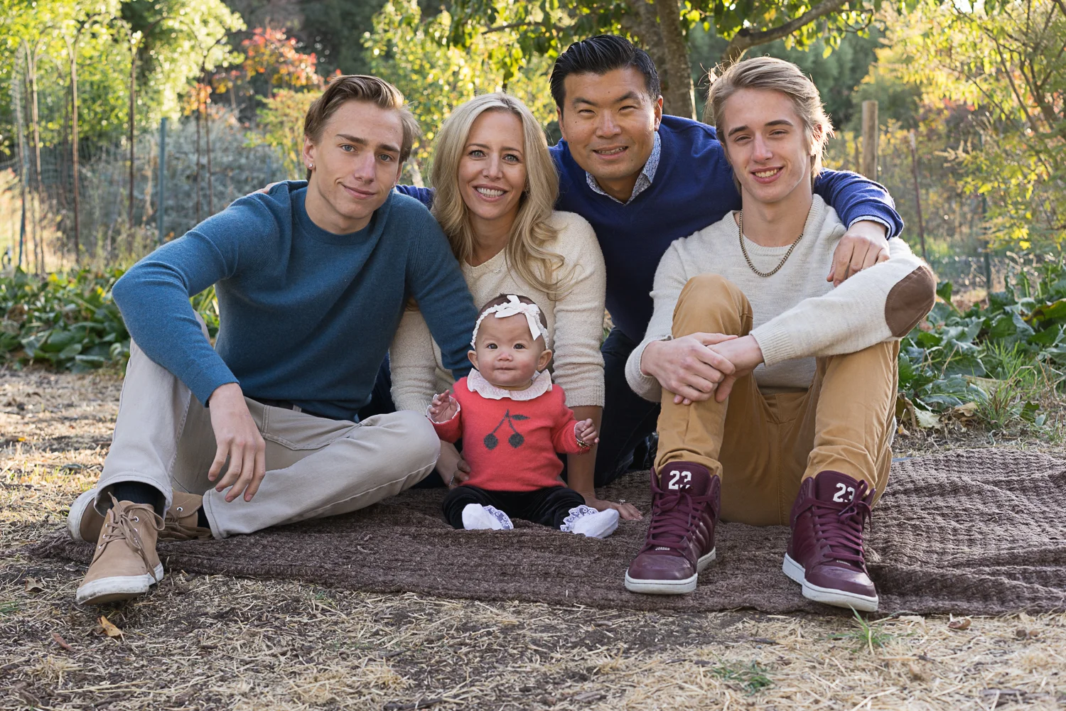 family of five sitting in garden - San Ramon portraits