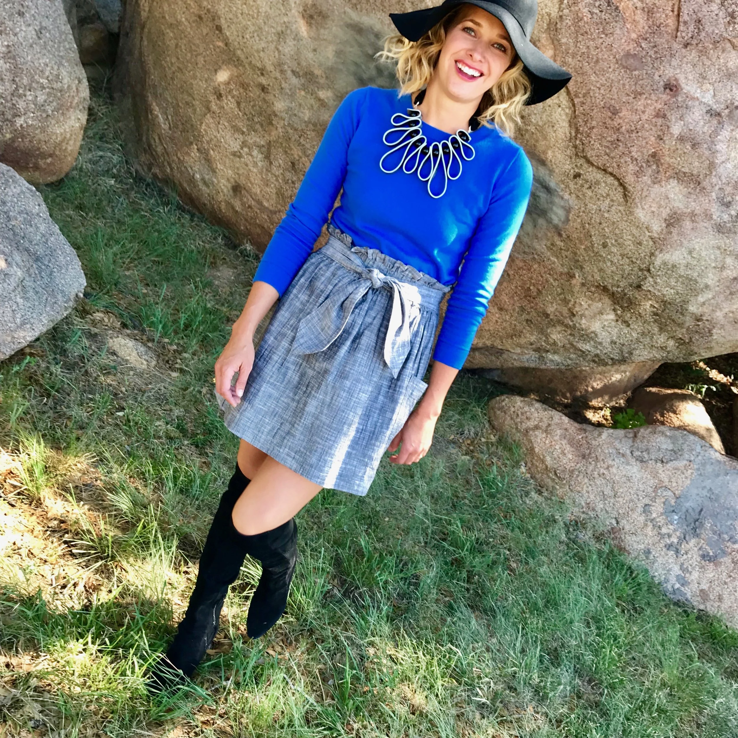 Rosie and Belle Paper Bag Skirt and Statement Necklace.jpg