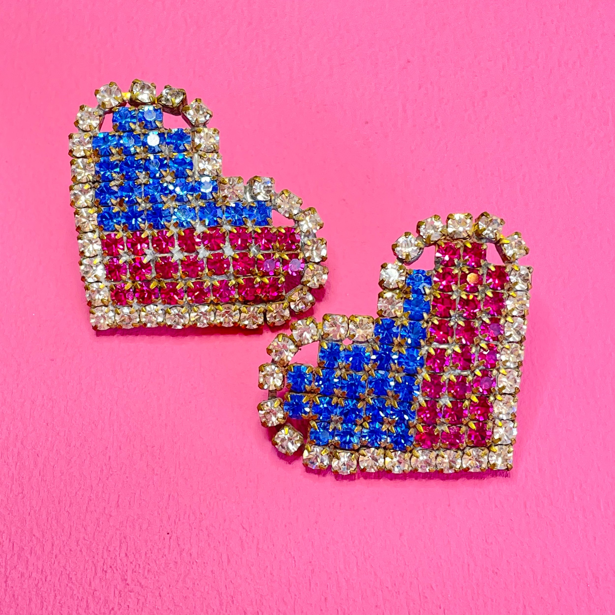Blue and Pink Heart Oversized Studs