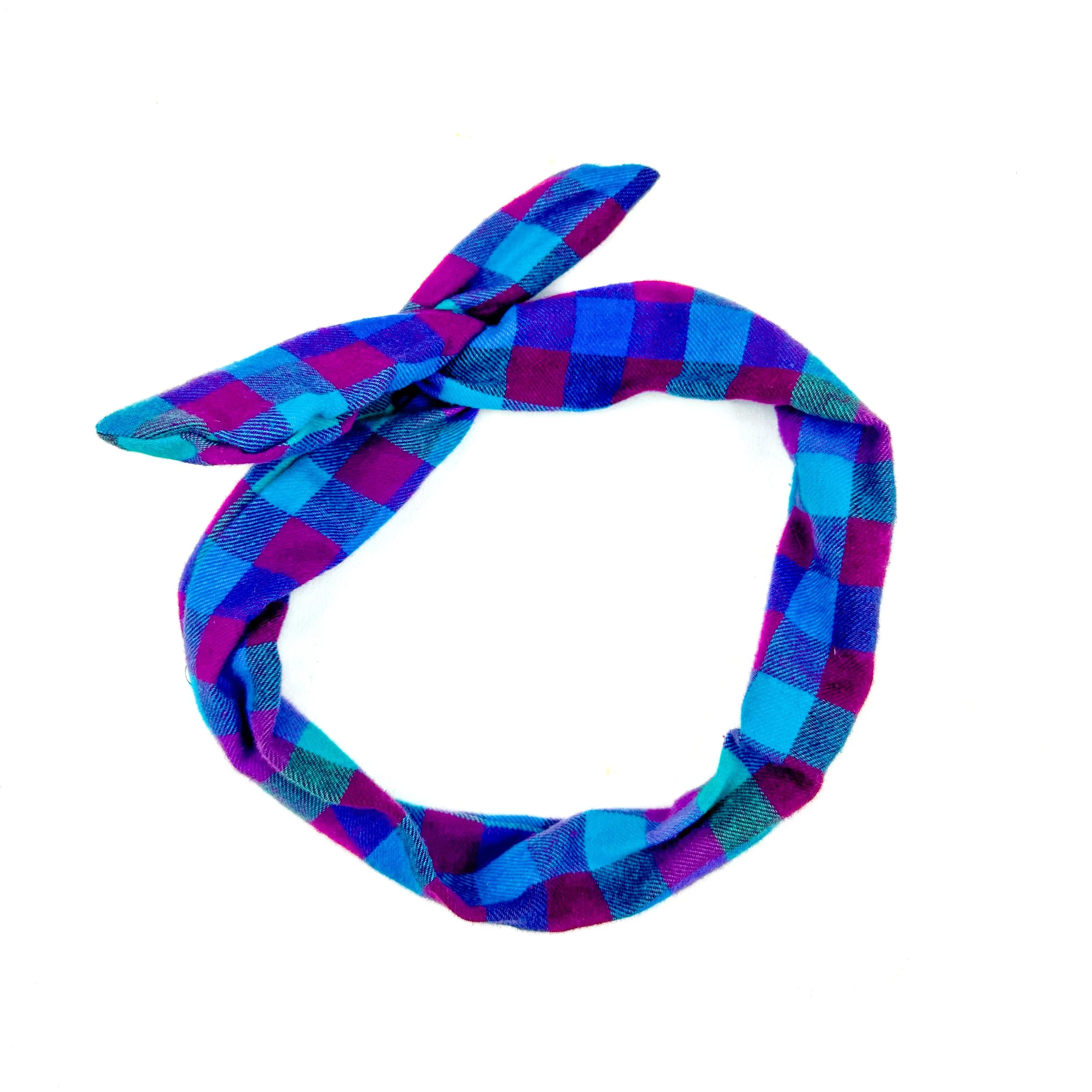 No Headache Headband in Teal and Magenta Flannel