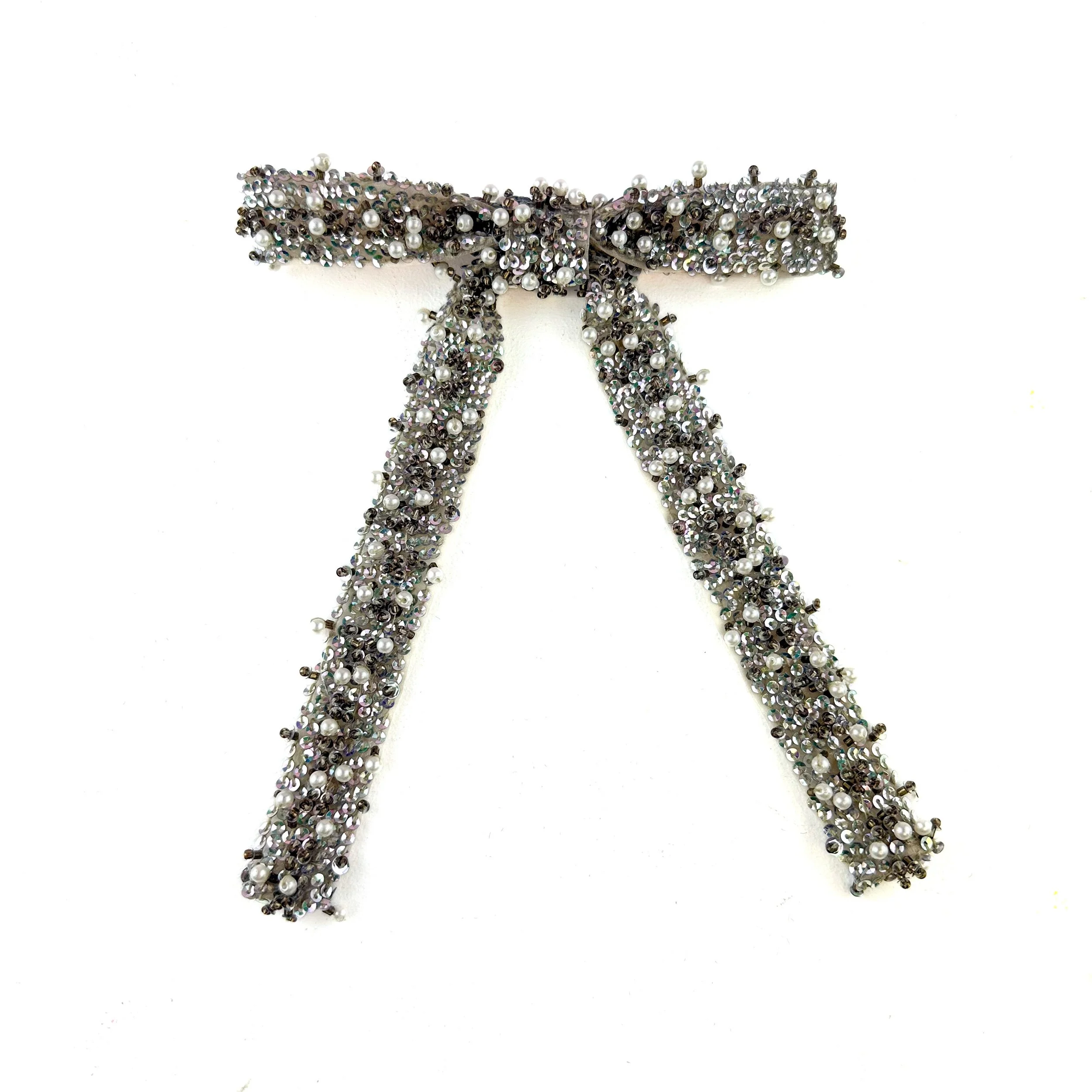 Antique Silver Beaded Hair Bow