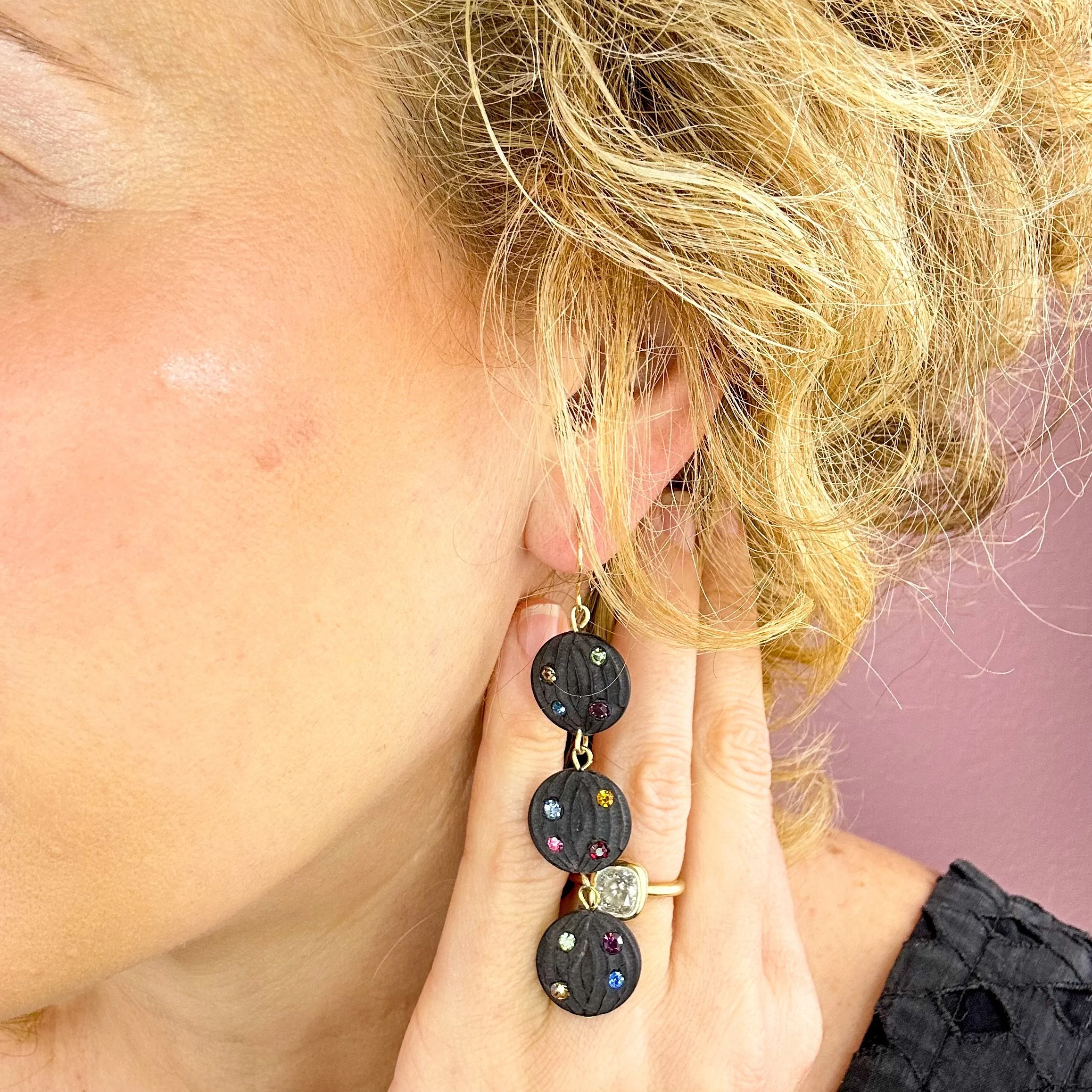 Rainbow Coin Drop Earrings