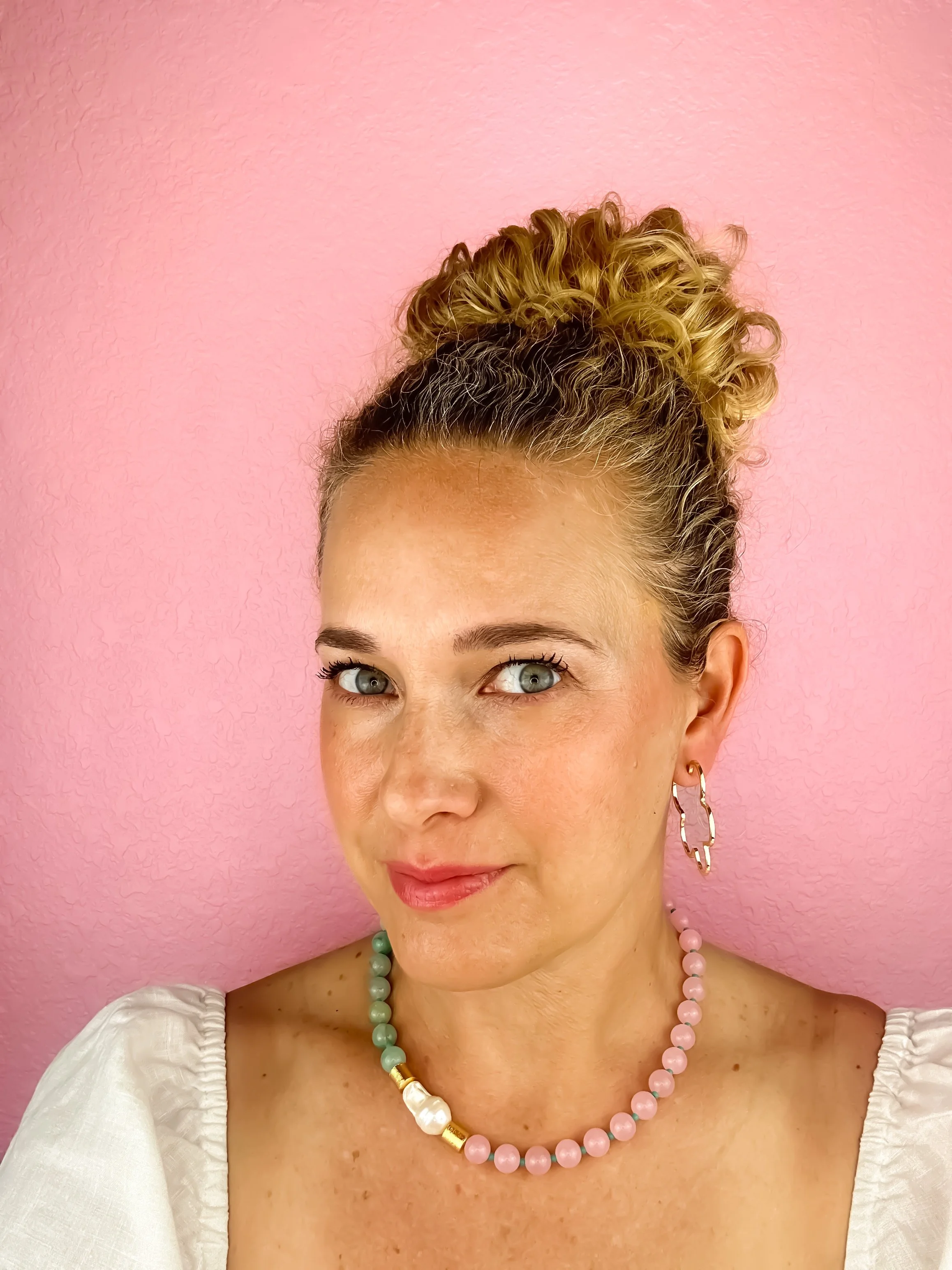 Pink and Green Baroque Pearl Necklace