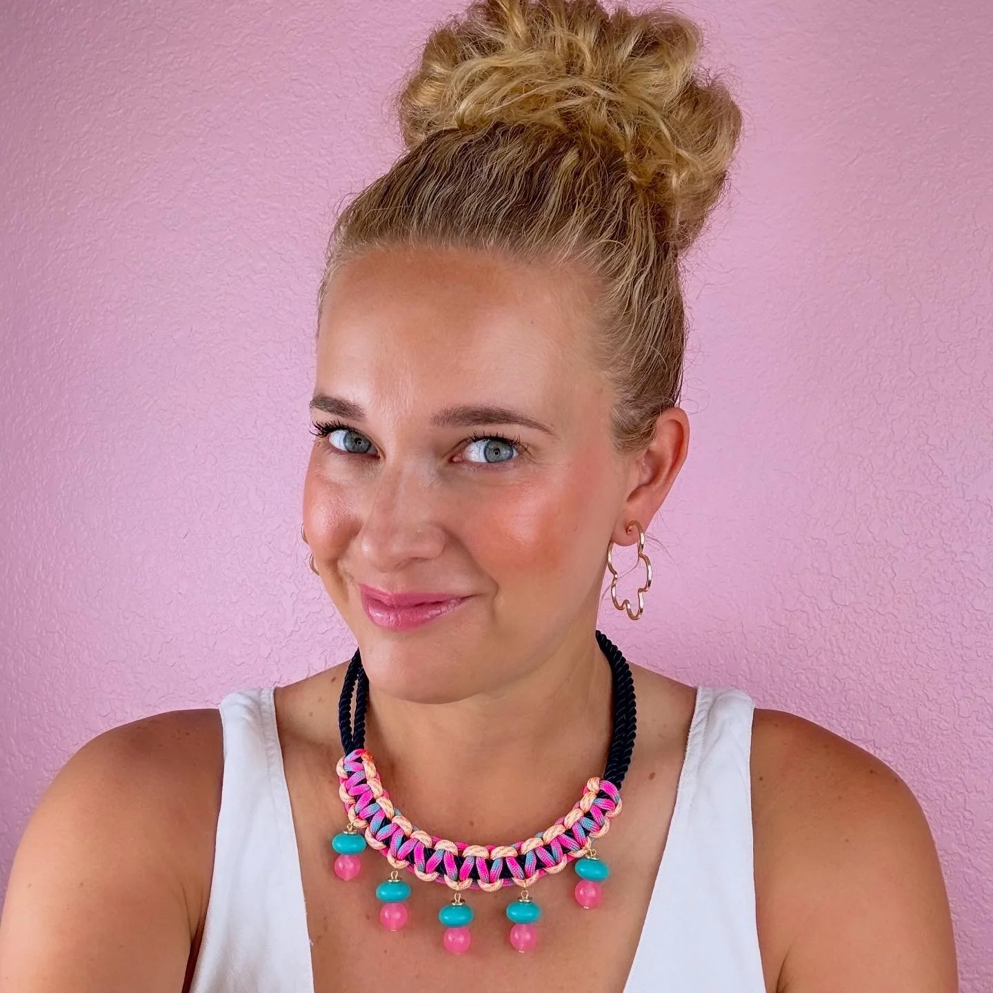 Paracord and Rope Necklace in navy, pink, yellow