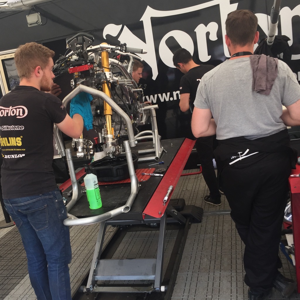 The Norton crew working on their V4 masterpiece. 