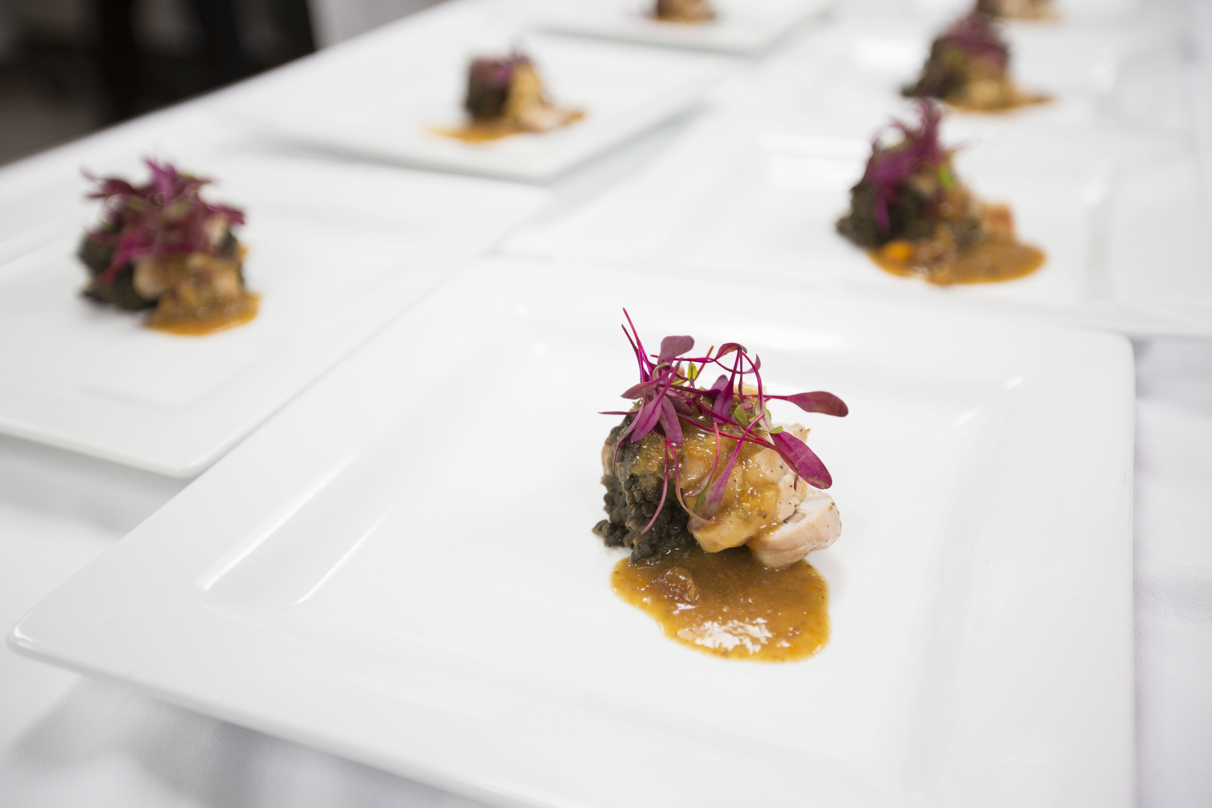  Roasted rabbit loin with smoked chorizo, lentils and sauteed carrots and cherry sauce prepared by Chef Keith A. Huffman and Chef Daniel Cleary &nbsp;on March 19, 2016 in Madison, Wisconsin.&nbsp; 