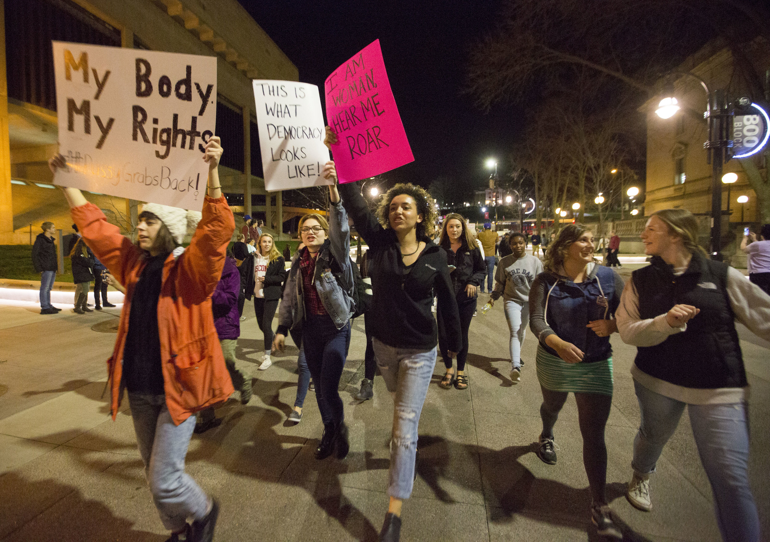  UW-Madison students take to the streets during an anti-Trump rally on Nov 10, 2016 in Madison, WI. 