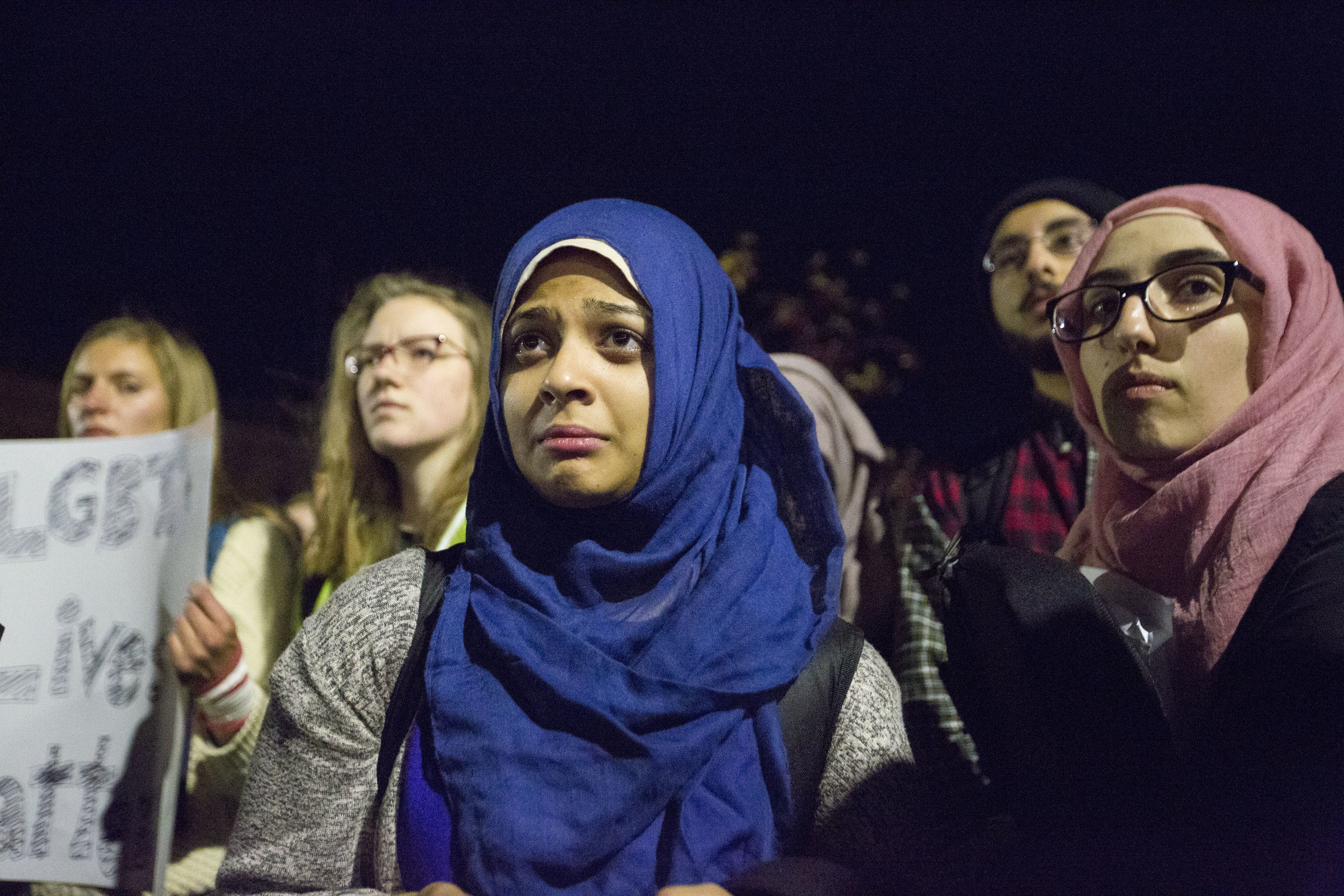  UW-Students get emotional during an anti-Trump rally on Nov 10, 2016 in Madison, WI. 