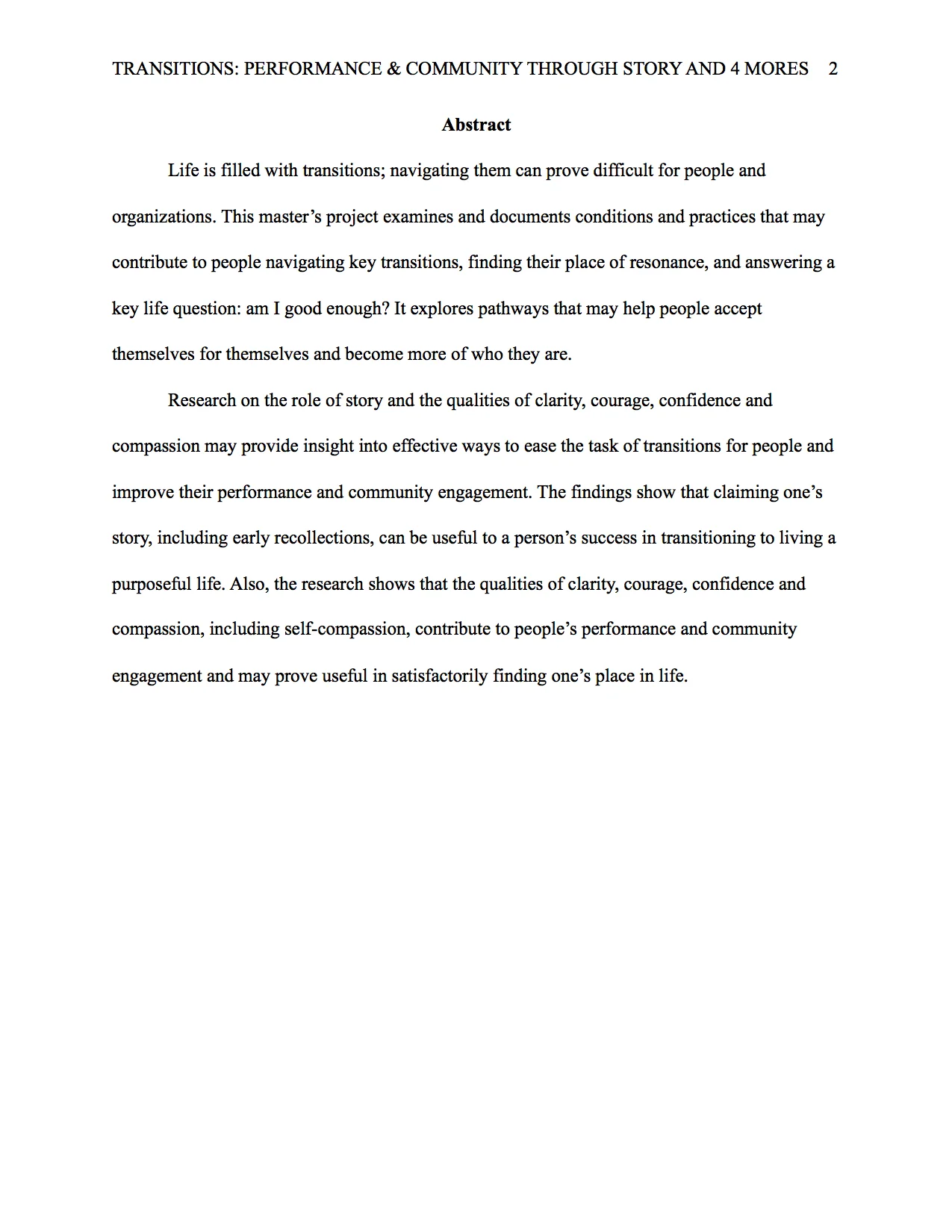 Story + Mastery = More Masters Thesis 