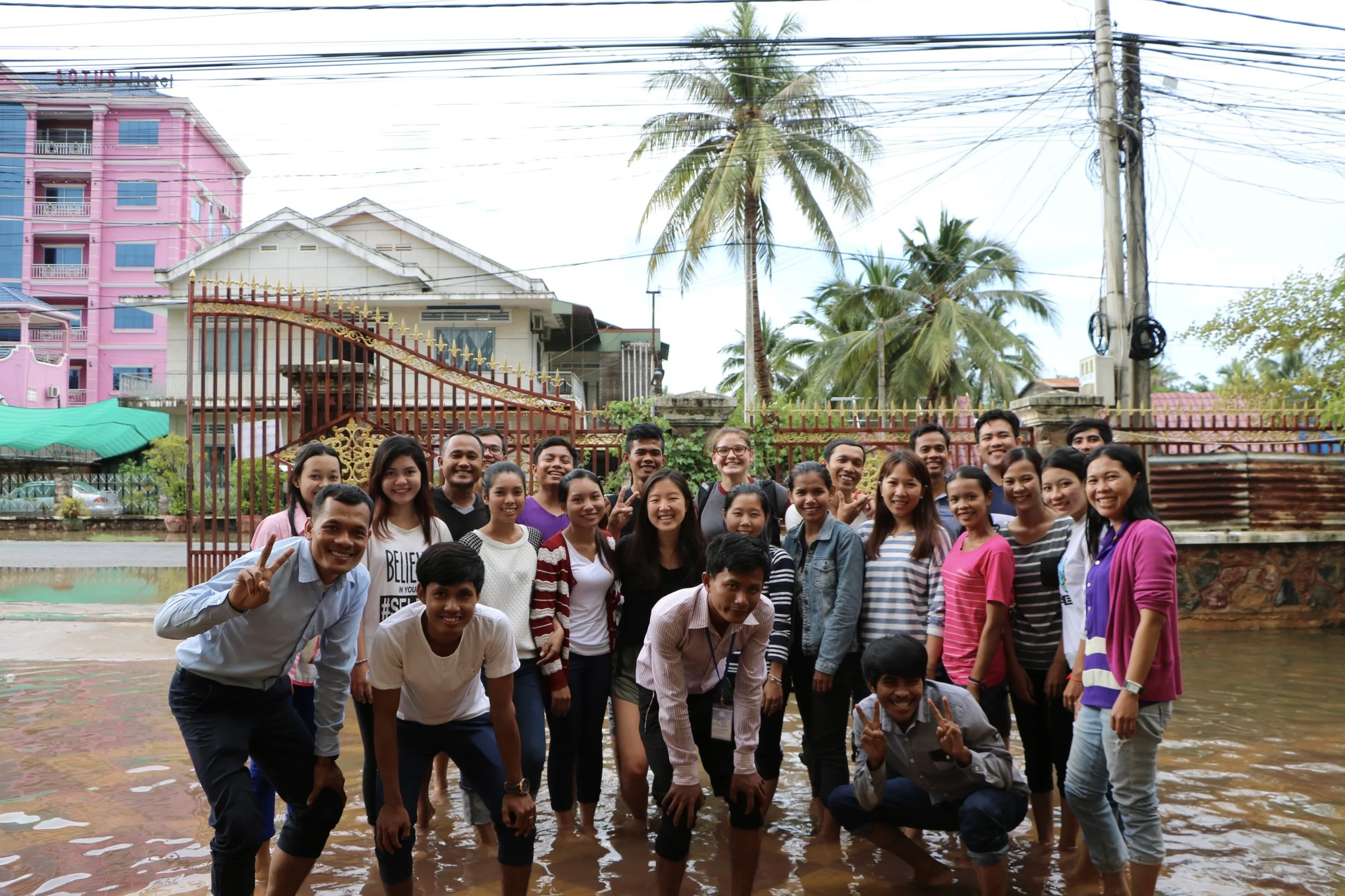 Audrey & Alessandra smiling with all of the local Cambodian TASSEL teachers, summer 2016.