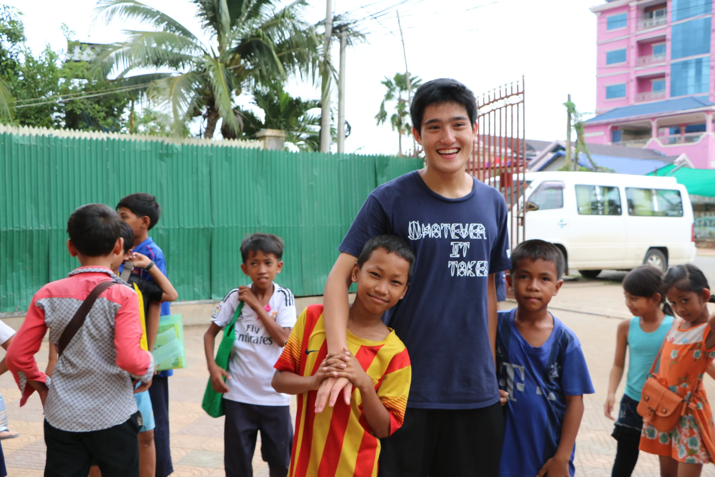 TASSEL volunteer Wilson Zhang with his students at the Rattinak TASSEL School, 2016.