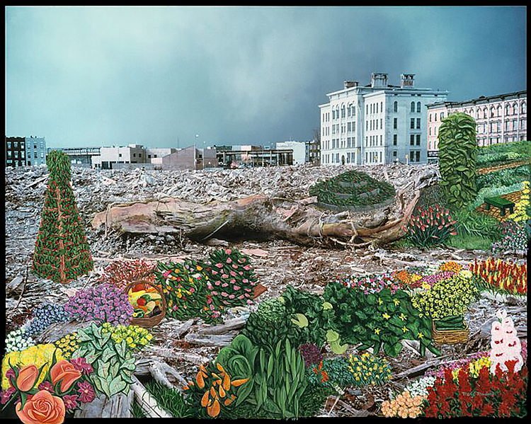 "Bushwick Chronicle – A Garden Grows in Bushwick" Illustrated Photography © Meryl Meisler 1988