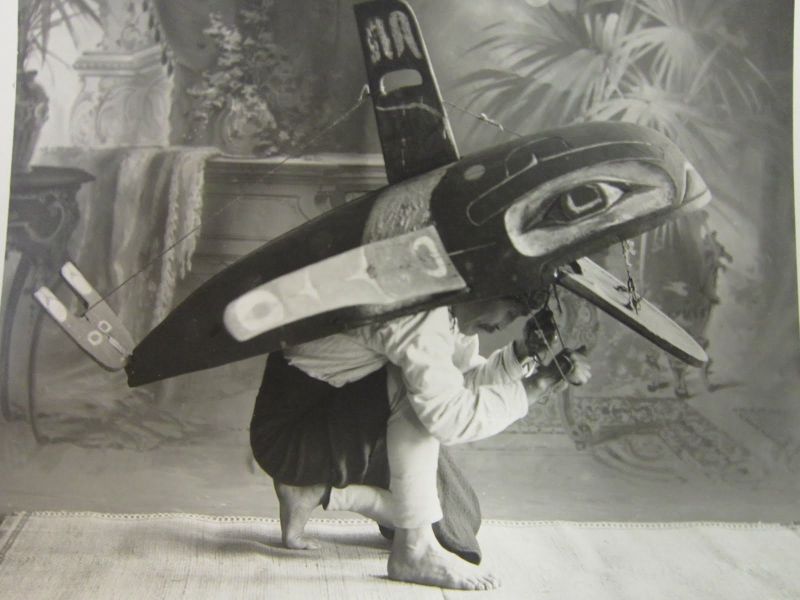 Franz Boas with a ceremonial mask from the Northwest Coast