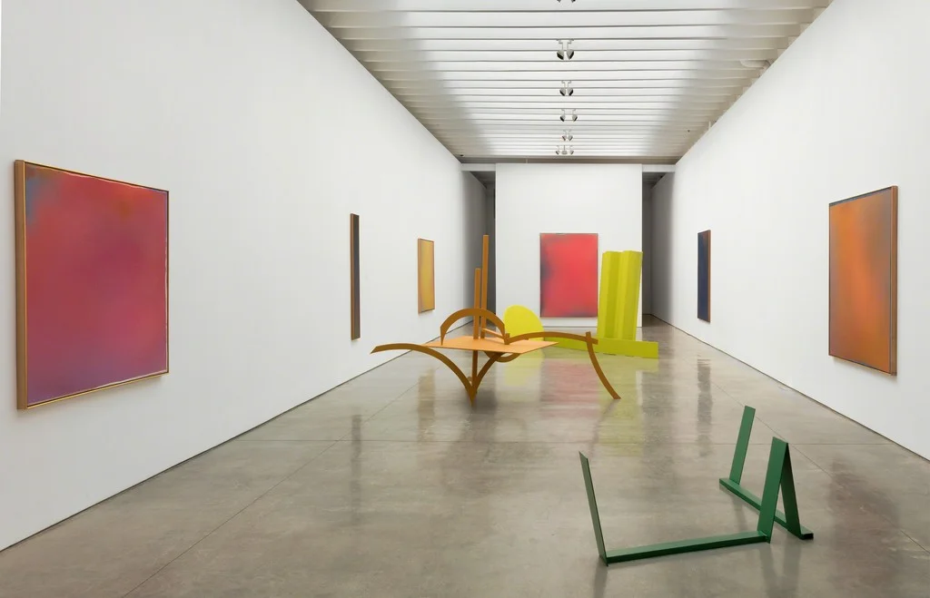 Installation view of “Caro & Olitski: 1965–1968, Painted Sculptures and the Bennington Sprays” at Paul Kasmin Gallery