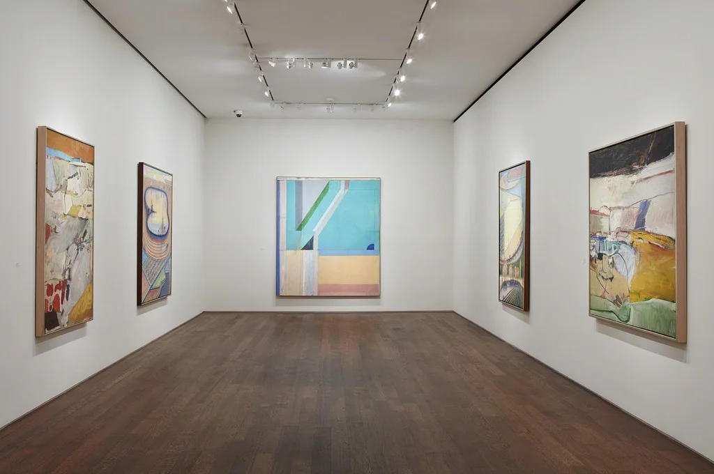 Installation view, “California Landscapes: Richard Diebenkorn | Wayne Thiebaud” at Acquavella Galleries.