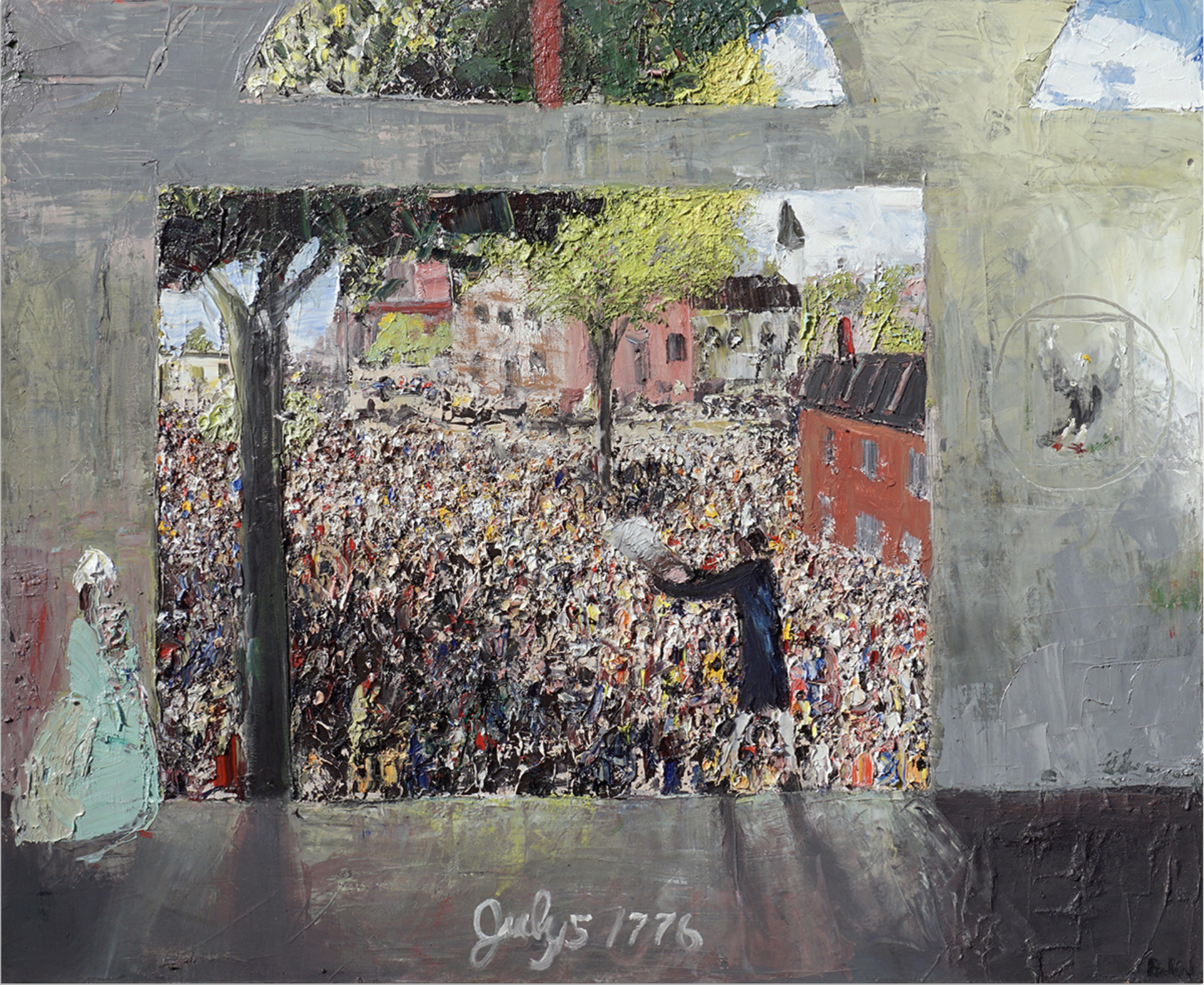 John Bradford , Publication of the Declaration, 2017 , Acrylic, oil on canvas , Anna Zorina Gallery.