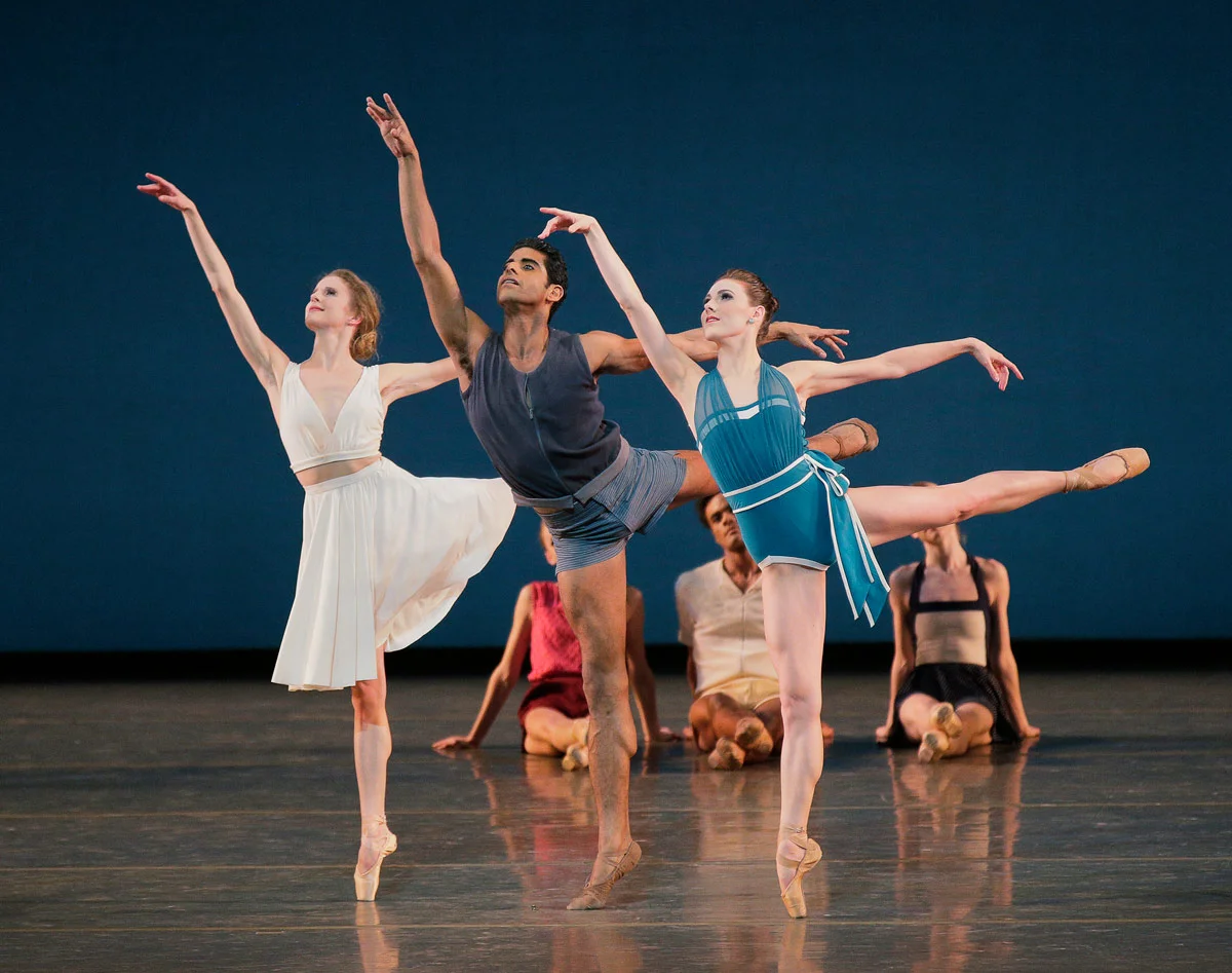 Sterling Hyltin, Amar Ramasar, and Tiler Peck in Justin Peck’s Paz de la Jolla .