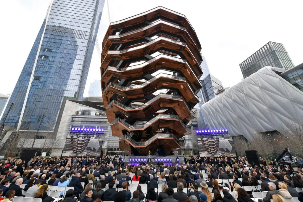 The Vessel’s designer, Thomas Heatherwick, speaks at its grand opening on March 15, 2019. Photo: Dia Dipasupil / Getty.
