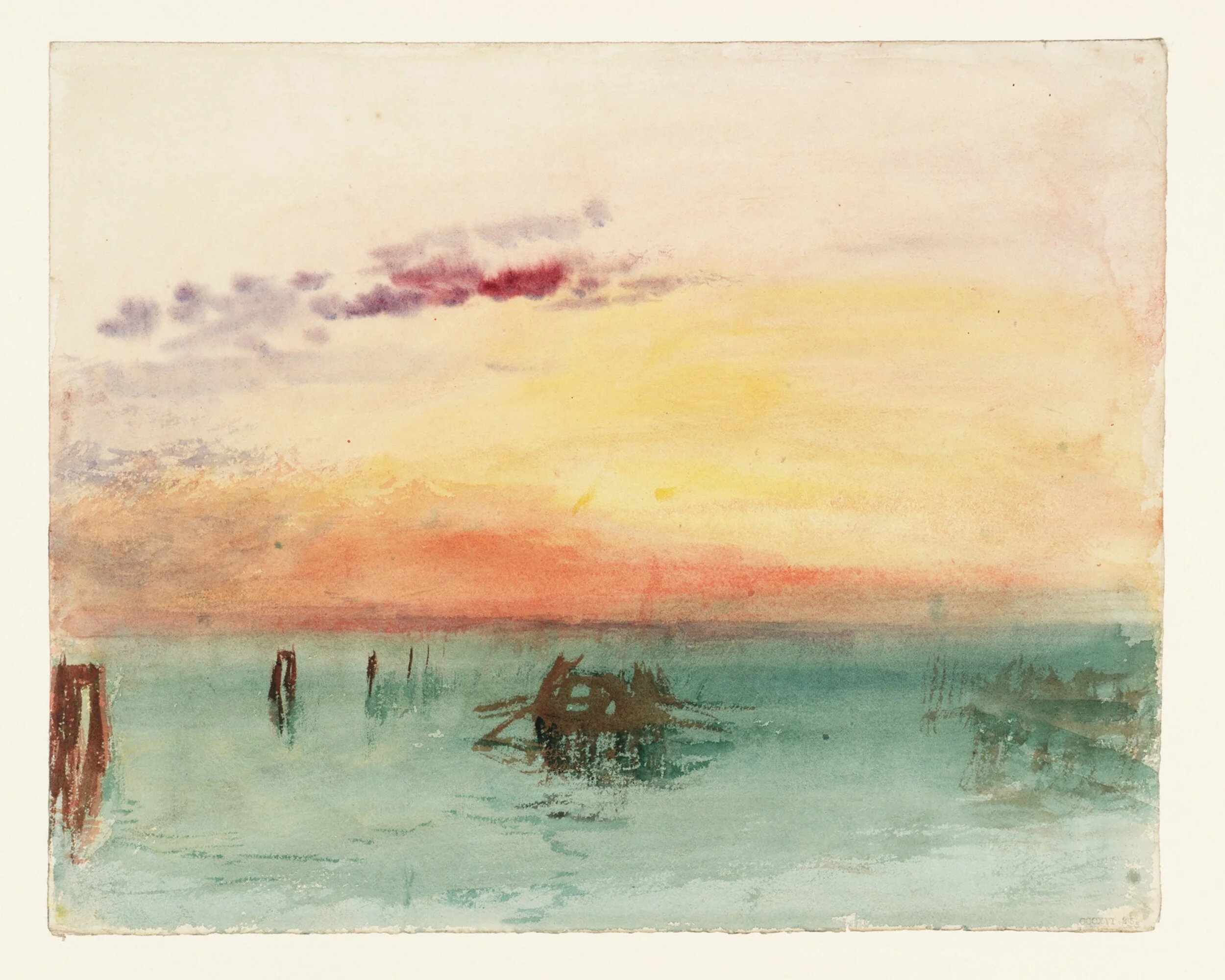 J. M. W. Turner, Venice: Looking across the Lagoon at Sunset , 1840, Watercolor on paper, Tate.