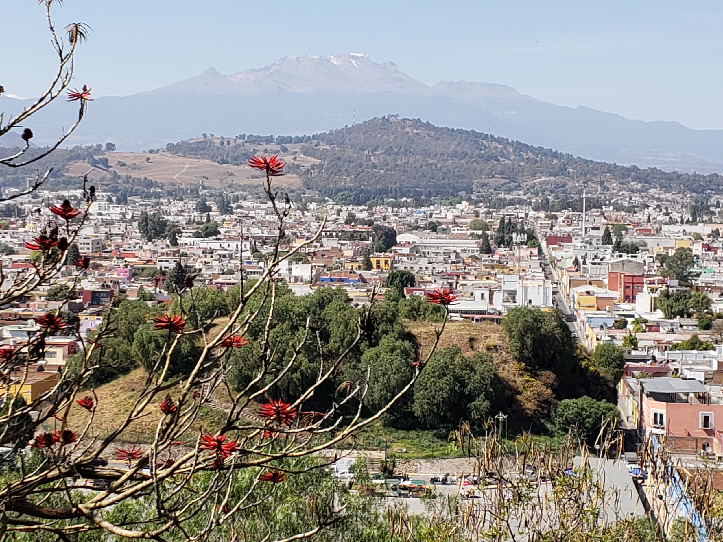 View of volcanos that separate Cholulu from Mexico City