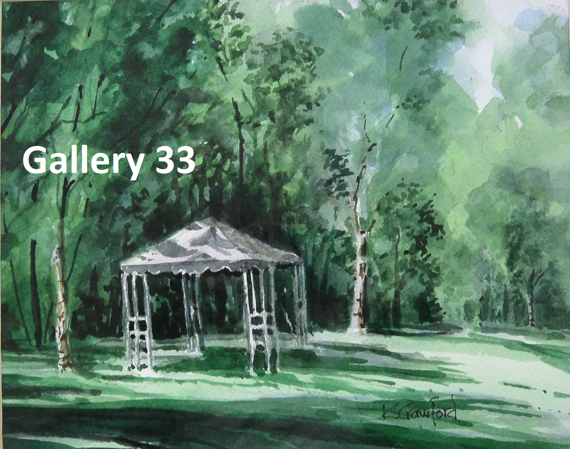 Ken Crawford "Hazelwood Gazebo" watercolour, framed $70.00