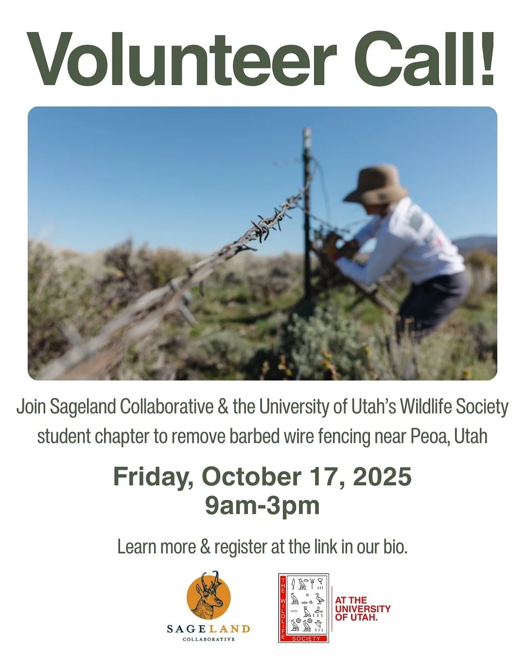 🧡 Passionate about removing barbed wire?
🥾 Love hiking (okay, bushwacking) up really steep hills?
🦌 Looking for a way to make a difference for mule deer?

🚨 If this sounds like you, listen up! 🚨

We&rsquo;re looking for a few volunteers to help 